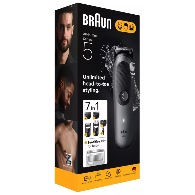 Braun AIO5520 haartrimmer/scheerapparaat Zwart, Grijs 14 lithium-ion (Li-Ion)