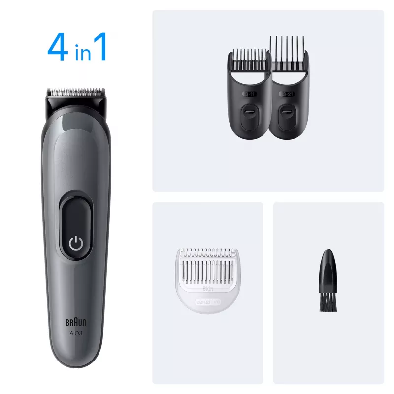 Braun AIO3500 haartrimmer/scheerapparaat Zwart, Grijs 14 nikkel-metaalhydride (NiMH)