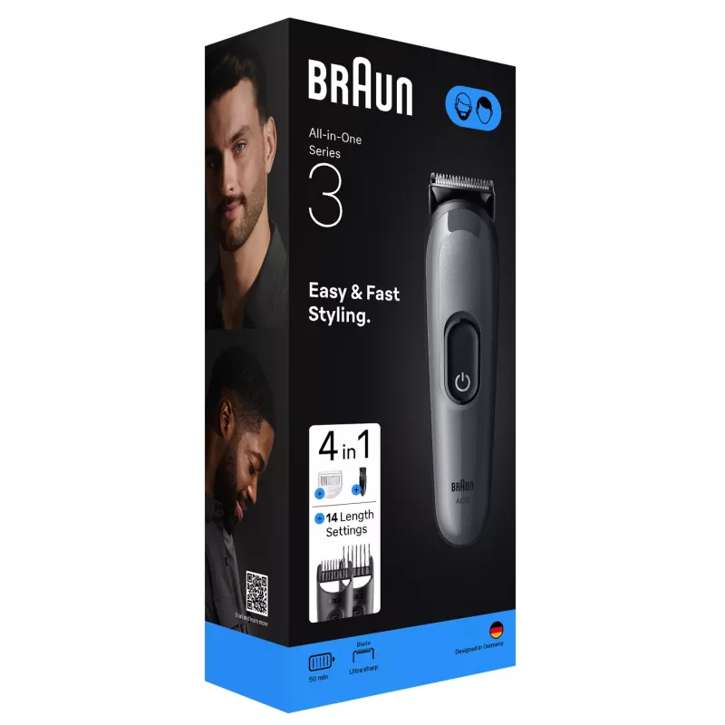 Braun AIO3500 haartrimmer/scheerapparaat Zwart, Grijs 14 nikkel-metaalhydride (NiMH)