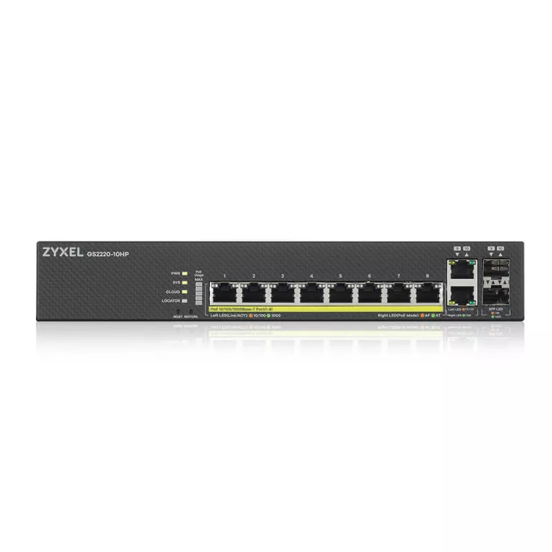 Zyxel GS2220-10HP-EU0101F netwerkswitch Managed L2 Gigabit Ethernet (10/100/1000) Power over Ethernet (PoE) Zwart