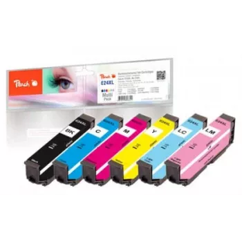 Peach PI200-293 Inktpatroon 6 st. Compatibel zwart, cyaan, lichtcyaan, lichtmagenta, magenta, geel