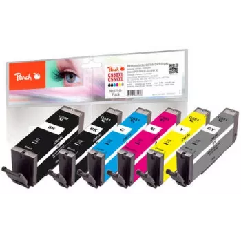 Peach 320523 inktpatroon 6 stuks compatibel hoge (XL) capaciteit zwart, cyaan, grijs, magenta, geel