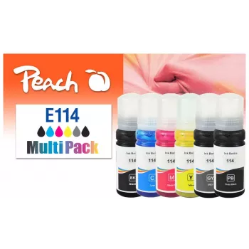Peach 321706 Inktpatroon 6 stuks Compatibel Standaardbereik Zwart, Cyaan, Grijs, Magenta, Geel