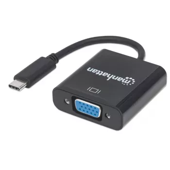 Manhattan USB-C naar VGA converterkabel, 1080p@60Hz, zwart, 8cm, stekker op bus, levenslange garantie, komt overeen met CDP2HD