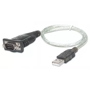 Manhattan USB-A naar serieel converterkabel, 45 cm, stekker op stekker, serieel/RS232/COM/DB9, Prolific PL-2303RA chipset, zwart/zilveren kabel, drie jaar garantie, gelijkwaardig aan ICUSB232V2
