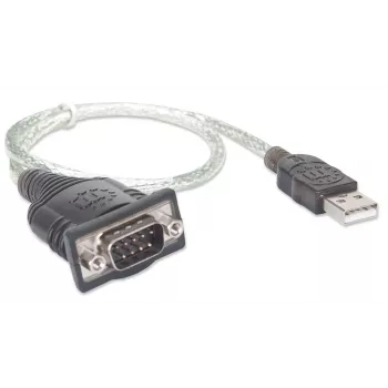 Manhattan USB-A naar serieel converterkabel, 45 cm, stekker op stekker, serieel/RS232/COM/DB9, Prolific PL-2303RA chipset, zwart/zilveren kabel, drie jaar garantie, gelijkwaardig aan ICUSB232V2
