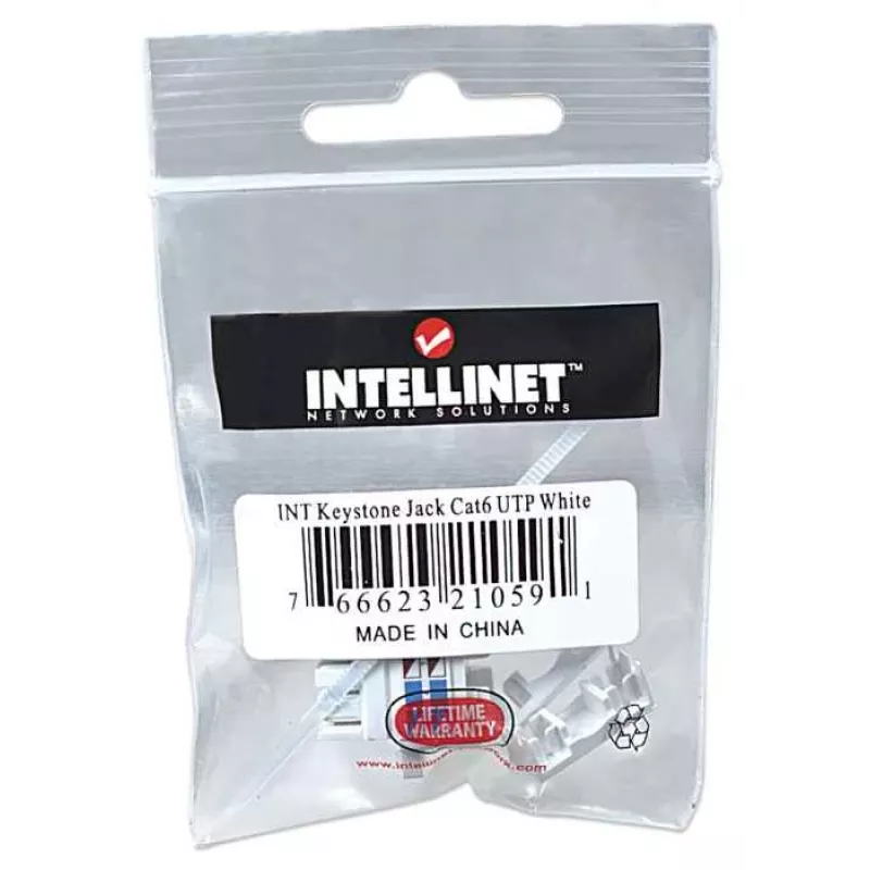 Intellinet Keystone Jack, Cat6, UTP, LSA, Wit, Vlak, Wit, RJ-45, Bus, 22/26, Cat6