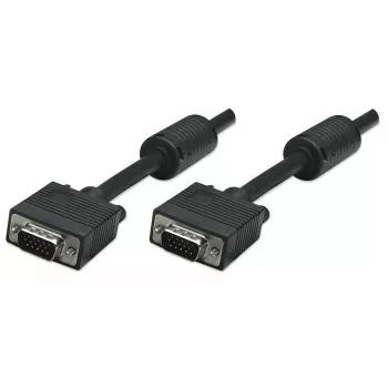 Manhattan VGA-monitorkabel (met ferrietkernen), 10 m, zwart, stekker op stekker, HD15, kabel met hogere SVGA-specificatie (volledig compatibel), afscherming met ferrietkernen helpt elektromagnetische storingen te minimaliseren en de videotransmissie te verbeteren, levenslange garantie