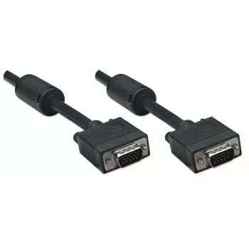 Manhattan VGA-monitorkabel (met ferrietkernen), 10 m, zwart, stekker op stekker, HD15, kabel met hogere SVGA-specificatie (volledig compatibel), afscherming met ferrietkernen helpt elektromagnetische storingen te minimaliseren en de videotransmissie te verbeteren, levenslange garantie