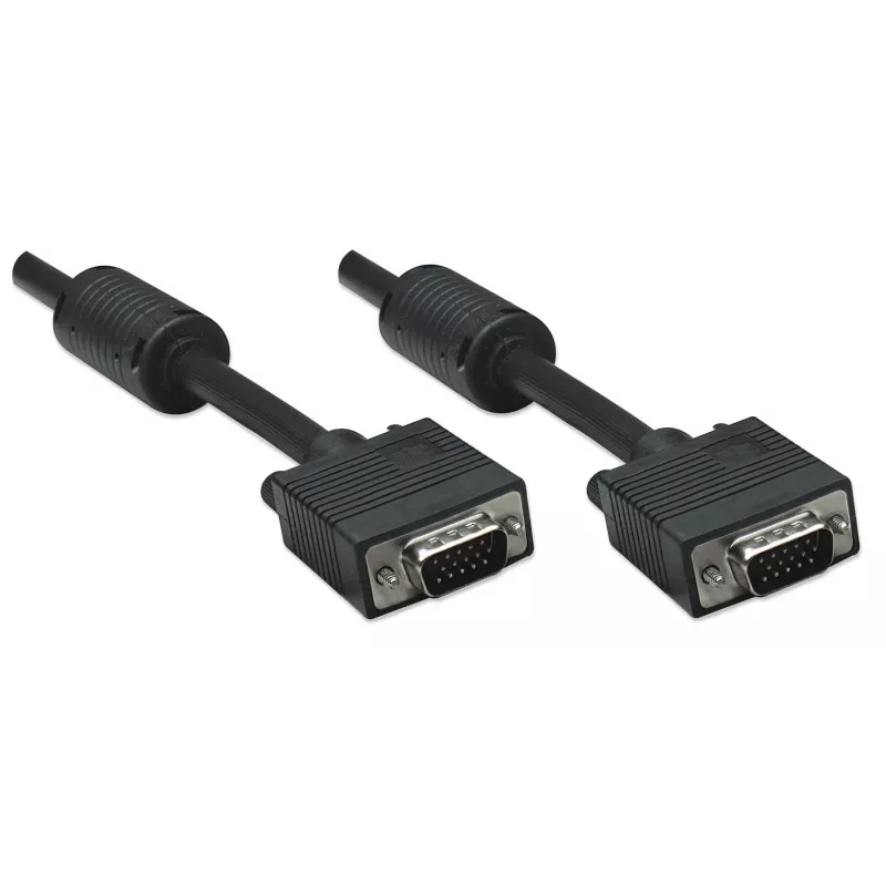 Manhattan VGA-monitorkabel (met ferrietkernen), 1,8 m, Zwart, Stekker naar Stekker, HD15