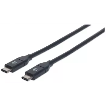 Manhattan USB-C naar USB-C-kabel, 1 m, Stekker naar Stekker, Zwart, 10 Gbit/s (USB 3.2 Gen 2, ook bekend als USB 3.1), 3 A (Snelladen), SuperSpeed+ USB, Levenslange garantie, Voldoet aan USB31CC1M