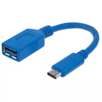 Manhattan USB-C naar USB-A-kabel, 15 cm, Stekker naar Bus, 5 Gbit/s (USB 3.2 Gen1, ook bekend als USB 3.0), 3A (Snelladen), SuperSpeed USB, Blauw, Levenslange garantie, Voldoet aan USB31CAADP (behalve kleur)