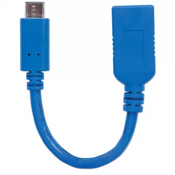 Manhattan USB-C naar USB-A-kabel, 15 cm, Stekker naar Bus, 5 Gbit/s (USB 3.2 Gen1, ook bekend als USB 3.0), 3A (Snelladen), SuperSpeed USB, Blauw, Levenslange garantie, Voldoet aan USB31CAADP (behalve kleur)