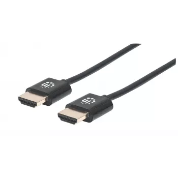 Manhattan HDMI-kabel met Ethernet (Ultra Thin), 4K@60Hz (Premium High Speed), 1m, Stekker naar Stekker, Zwart, Ultra HD 4k x 2k, Volledig afgeschermd, Vergulde contacten, Levenslange garantie