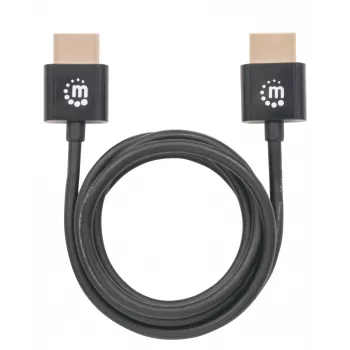 Manhattan HDMI-kabel met Ethernet (Ultra Thin), 4K@60Hz (Premium High Speed), 1m, Stekker naar Stekker, Zwart, Ultra HD 4k x 2k, Volledig afgeschermd, Vergulde contacten, Levenslange garantie
