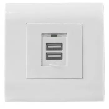 Intellinet 2-poorts USB-A wandcontactdoos met afdekking, twee laadaansluitingen met veiligheidsafdekking, 5 V / 2,1 A uitgang, 80 x 80 Europese afdekking