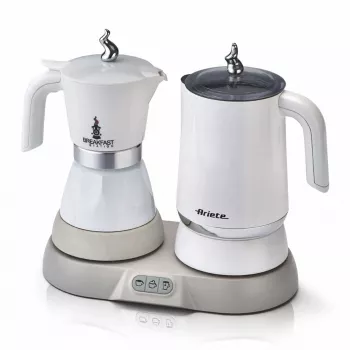 Ariete 1344 Breakfast Station, 3 apparaten in 1: mokapot, waterkoker, melkopschuimer voor warme en koude melk, 500 W, 2/4 kopjes, houdt koffie warm, 5 functies, wit
