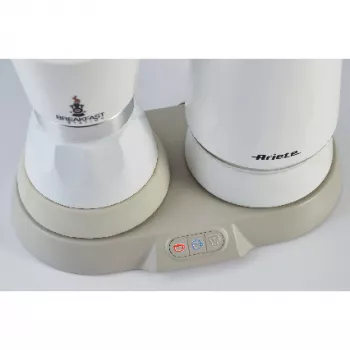 Ariete 1344 Breakfast Station, 3 apparaten in 1: mokapot, waterkoker, melkopschuimer voor warme en koude melk, 500 W, 2/4 kopjes, houdt koffie warm, 5 functies, wit