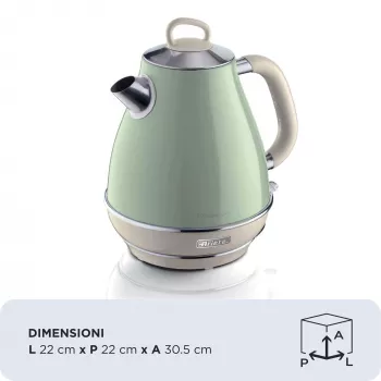Ariete 2869 Vintage waterkoker, roestvrij staal, 1,7 l, automatische uitschakeling, 2000 W, voor water, thee en kruidendranken, pastelgroen