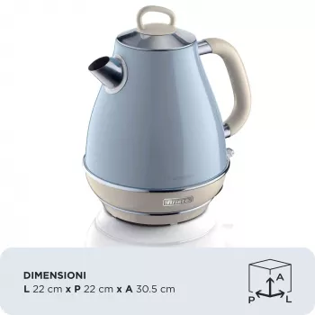 Ariete 2869 Vintage waterkoker, roestvrij staal, 1,7 L, automatische uitschakeling, 2000 W, voor water, thee en kruidendranken, pastelblauw