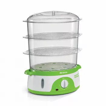 Ariete 911 Healthy Steam - elektrische stoomkoker - 3 manden - rijstcontainer - timer 60 min. - 800 watt - 9 liter - wit en groen
