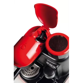 Ariete 1318 Moderna espressomachine met ingebouwde koffiemolen, voor koffiebonen en koffiepoeder, melkopschuimer cappuccinatore, filters voor 1 en 2 kopjes, 1080 W, 800 ml, rood