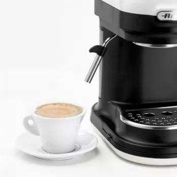 Ariete 1318 Moderna espressomachine met ingebouwde koffiemolen, voor koffiebonen en koffiepoeder, melkopschuimpijpje voor cappuccino, filters voor 1 en 2 kopjes, 1080 W, 800 cc, wit