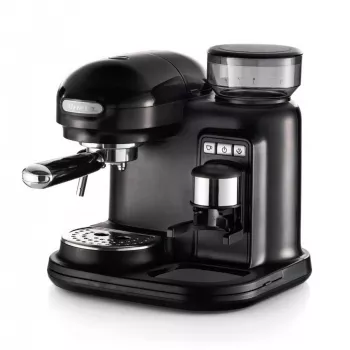Ariete 1318 Moderna espressomachine met ingebouwde koffiemolen, voor koffiebonen en gemalen koffie, melkopschuimer voor cappuccino, filters voor 1 en 2 kopjes, 1080 W, 800 ml, zwart