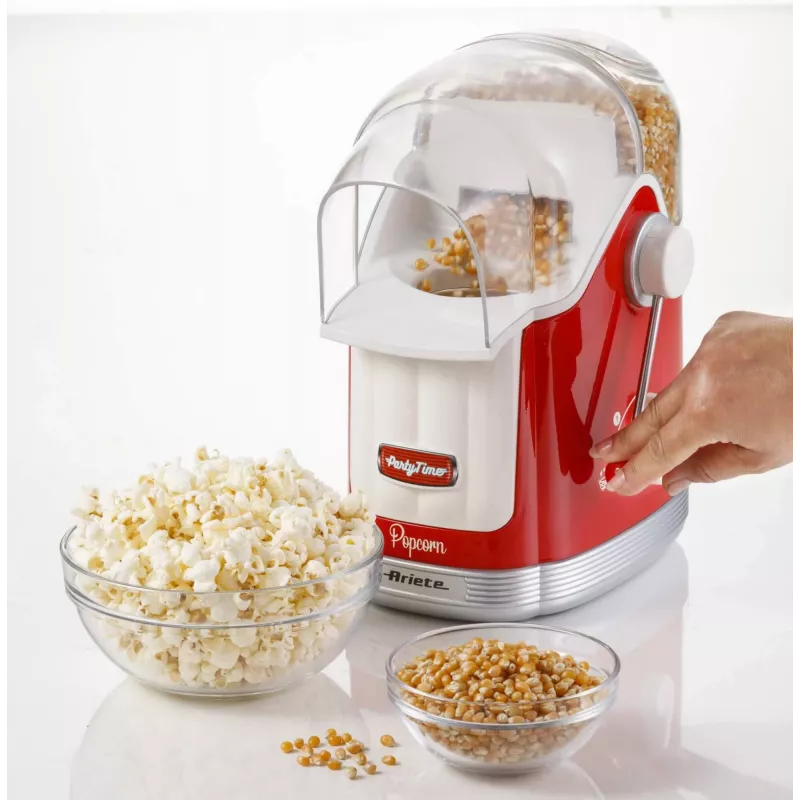 Ariete 2958 Pop Corn Maker Party Time, popcornmachine met hendel, 1100 watt, capaciteit 600 g, vetvrije heteluchtbereiding, rood