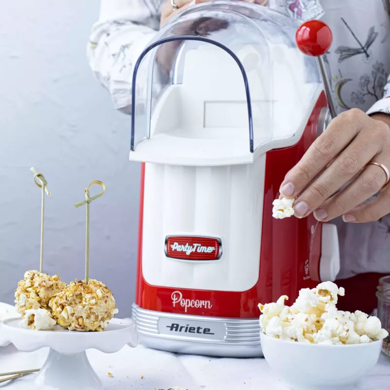 Ariete 2958 Pop Corn Maker Party Time, popcornmachine met hendel, 1100 watt, capaciteit 600 g, vetvrije heteluchtbereiding, rood