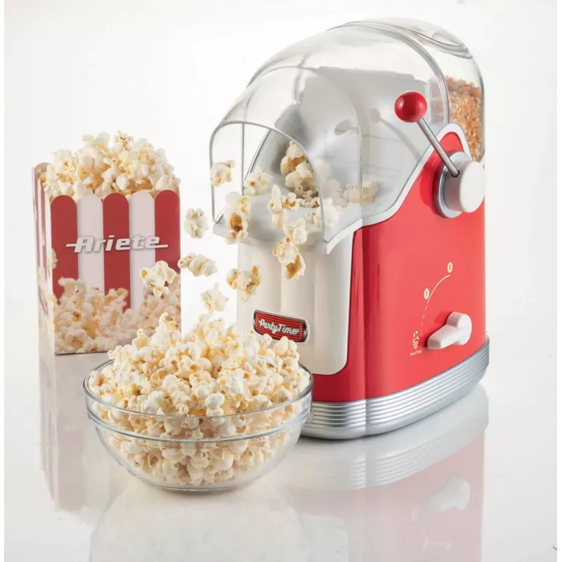 Ariete 2958 Pop Corn Maker Party Time, popcornmachine met hendel, 1100 watt, capaciteit 600 g, vetvrije heteluchtbereiding, rood