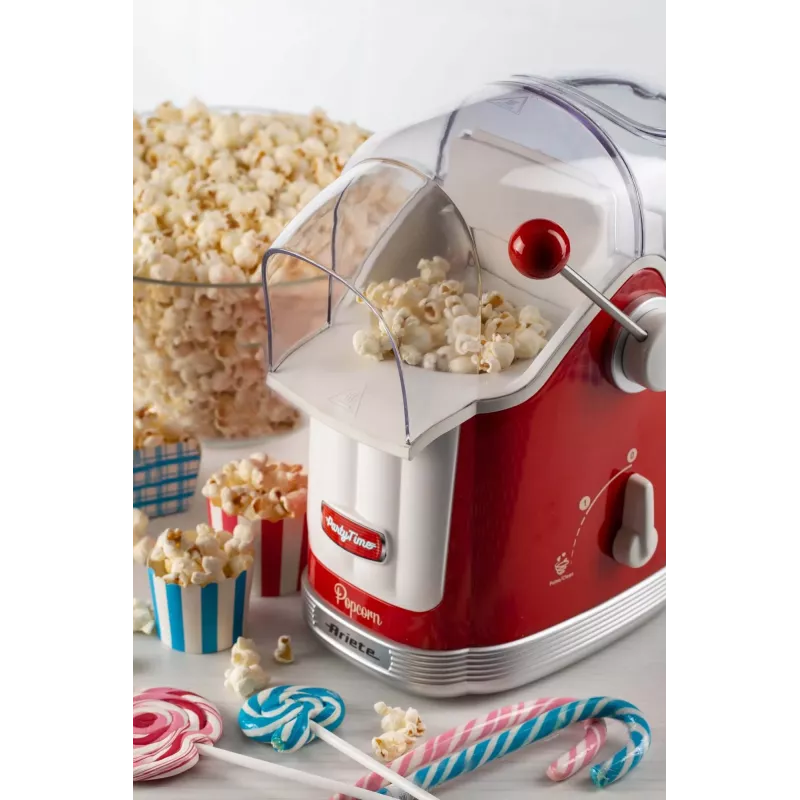Ariete 2958 Pop Corn Maker Party Time, popcornmachine met hendel, 1100 watt, capaciteit 600 g, vetvrije heteluchtbereiding, rood