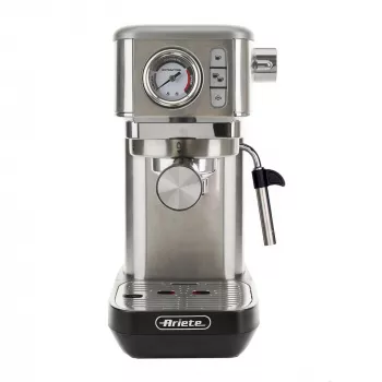 Ariete 1381 koffiemachine met manometer, geschikt voor koffiepoeder en ESE-pads, 1300 W, 1,1 l capaciteit, 15 bar druk, filter voor ½ kopjes, cappuccinopijpje, zilver