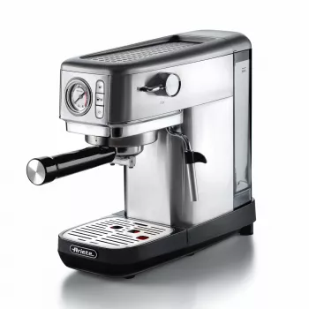 Ariete 1381 koffiemachine met manometer, geschikt voor koffiepoeder en ESE-pads, 1300 W, 1,1 l capaciteit, 15 bar druk, filter voor ½ kopjes, cappuccinopijpje, zilver