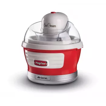 Ariete 643 ijsmachine Party Time, ijsmachine, 12 W, 1,5 L capaciteit, uitneembare container met dubbele isolatie, bereidingstijd 30 minuten, deksel om ingrediënten toe te voegen, rood