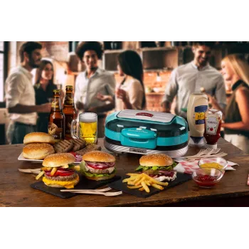 Ariete 205 Hamburger Maker Party Time, hamburgermachine, 1200 W, dubbele antiaanbakplaten, 2 vakken, gemakkelijk te reinigen, blauw