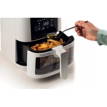 Ariete 4626 Airy Fryer 6L, heteluchtfriteuse, 1300 W, 6 l inhoud, 2,5 kg capaciteit, 8 voorgeprogrammeerde programma's, temperatuur tot 200 °C, transparante mand voor kookcontrole, zwart