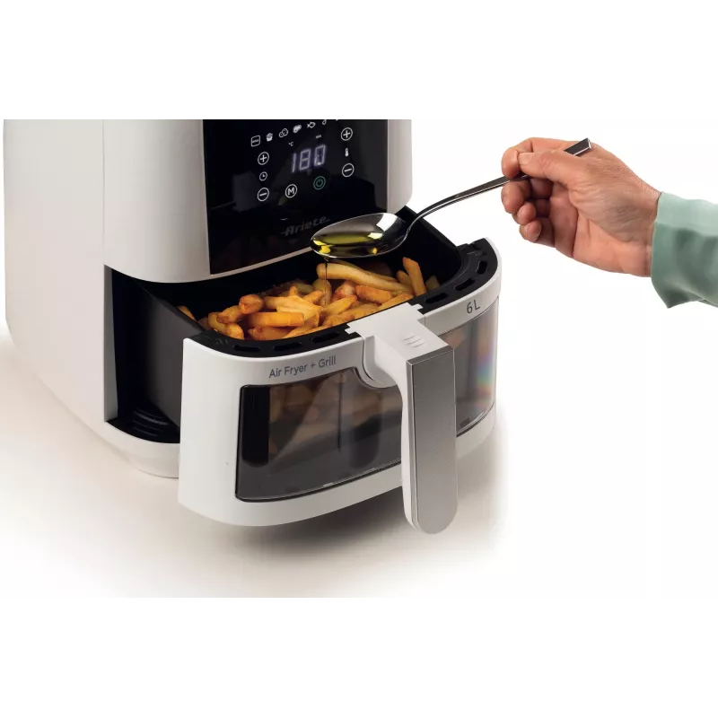 Ariete 4626 Airy Fryer 6L, heteluchtfriteuse, 1300 W, 6 l inhoud, 2,5 kg capaciteit, 8 voorgeprogrammeerde programma's, temperatuur tot 200 °C, transparante mand voor kookcontrole, zwart