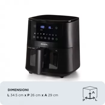 Ariete 4633, heteluchtfriteuse 4L, 1400W, inhoud 4L, 9 programma's, shake- en grillfunctie, temperatuur tot 200°C, zwart