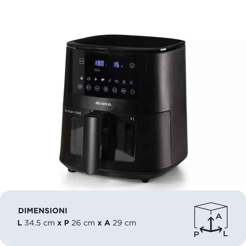 Ariete 4633, heteluchtfriteuse 4L, 1400W, inhoud 4L, 9 programma's, shake- en grillfunctie, temperatuur tot 200°C, zwart