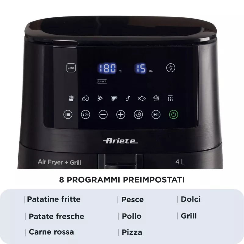 Ariete 4633, heteluchtfriteuse 4L, 1400W, inhoud 4L, 9 programma's, shake- en grillfunctie, temperatuur tot 200°C, zwart