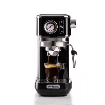 Ariete 1381 koffiemachine met manometer, geschikt voor koffiepoeder en ESE-pads, 1300 W, 1,1 l watertank, 15 bar druk, filter voor ½ kopje, cappuccinodüse, zwart