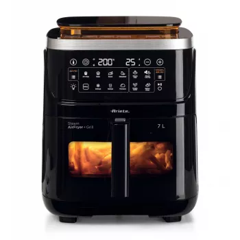 Ariete 4636 heteluchtfriteuse met stoomfunctie + grill, 1700W, droogfunctie, 10 bereidingsfuncties, transparante mand, timer, zwart