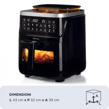 Ariete 4636 heteluchtfriteuse met stoomfunctie + grill, 1700W, droogfunctie, 10 bereidingsfuncties, transparante mand, timer, zwart