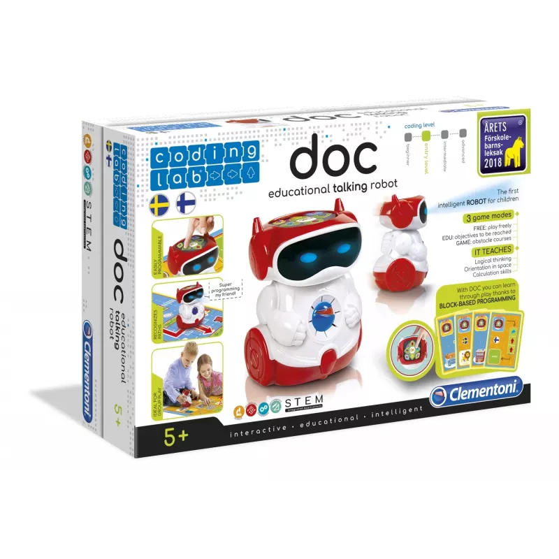 Clementoni DOC - Educatieve pratende robot, programmeerbare robot, 5 jaar, rood, wit