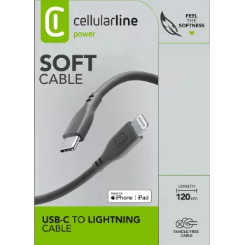 Cellularline Soft-kabel 120 cm – USB-C naar Lightning, soft-touch-kabel