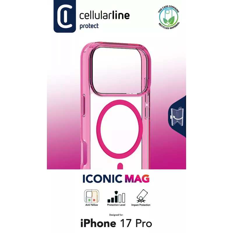 Cellularline Iconic Mag - iPhone 17 Pro transparante hoes met gekleurde randen, compatibel met het MagSafe-ecosysteem