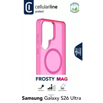 Cellularline FROSTY MAG - Galaxy S26 Ultra halftransparante hoes met matte afwerking en gekleurde randen, compatibel met het Qi2-ecosysteem en magnetische accessoires voor Samsung.