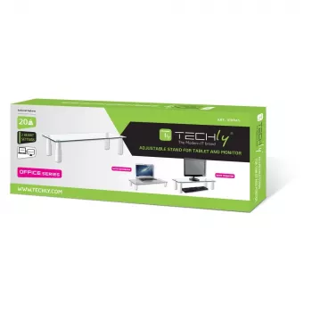 Techly glazen standaard voor monitor / laptop, vrijstaand, 20 kg, 33 cm (13 inch), 81,3 cm (32 inch), hoogteverstelling, transparant
