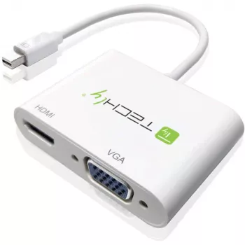 Techly Mini DisplayPort naar HDMI/VGA adapter, 0,15 m, Mini DisplayPort, HDMI + VGA (D-Sub), stekker, bus, 1920 x 1200 pixels